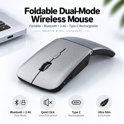 G-OUSSVE Ultra-Thin Foldable Dual-Mode Wireless Mouse, Bluetooth & 2.4G Rechargeable Portable Mouse