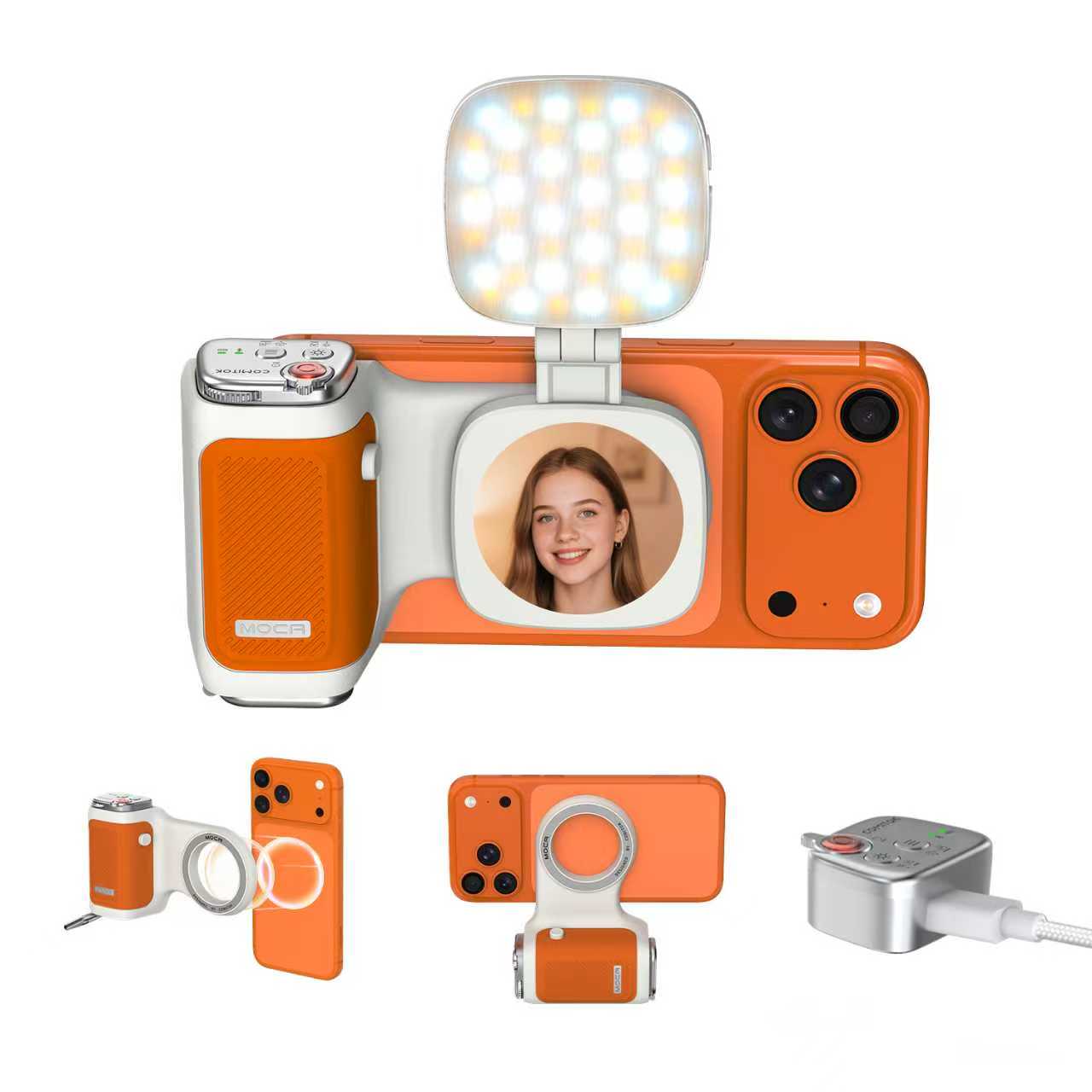 G-OUSSVE | Handheld Grip Phone Stand Camera Assistant with LED Fill Light 2-in-1, Compatible with iOS 26/iOS 18, Ergonomic Grip, One-Tap Camera, Rechargeable Remote, Ideal for Thanksgiving & Christmas Gift for Photography Enthusiasts