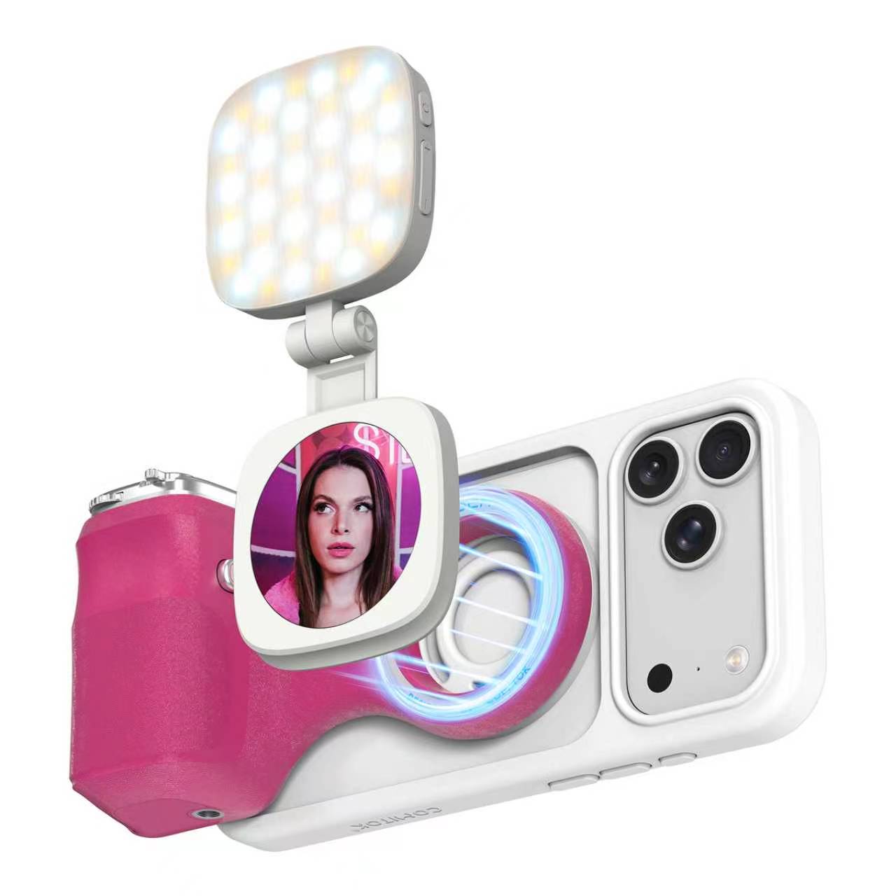 G-OUSSVE | Magnetic Handheld Grip Phone Stand Camera Assistant with LED Fill Light, Magnetic Ring and Phone Case, Compatible with iOS 26/iOS 18/iOS 17, Ergonomic Grip, One-Tap Camera, Rechargeable Remote, Ideal for Photography Enthusiasts