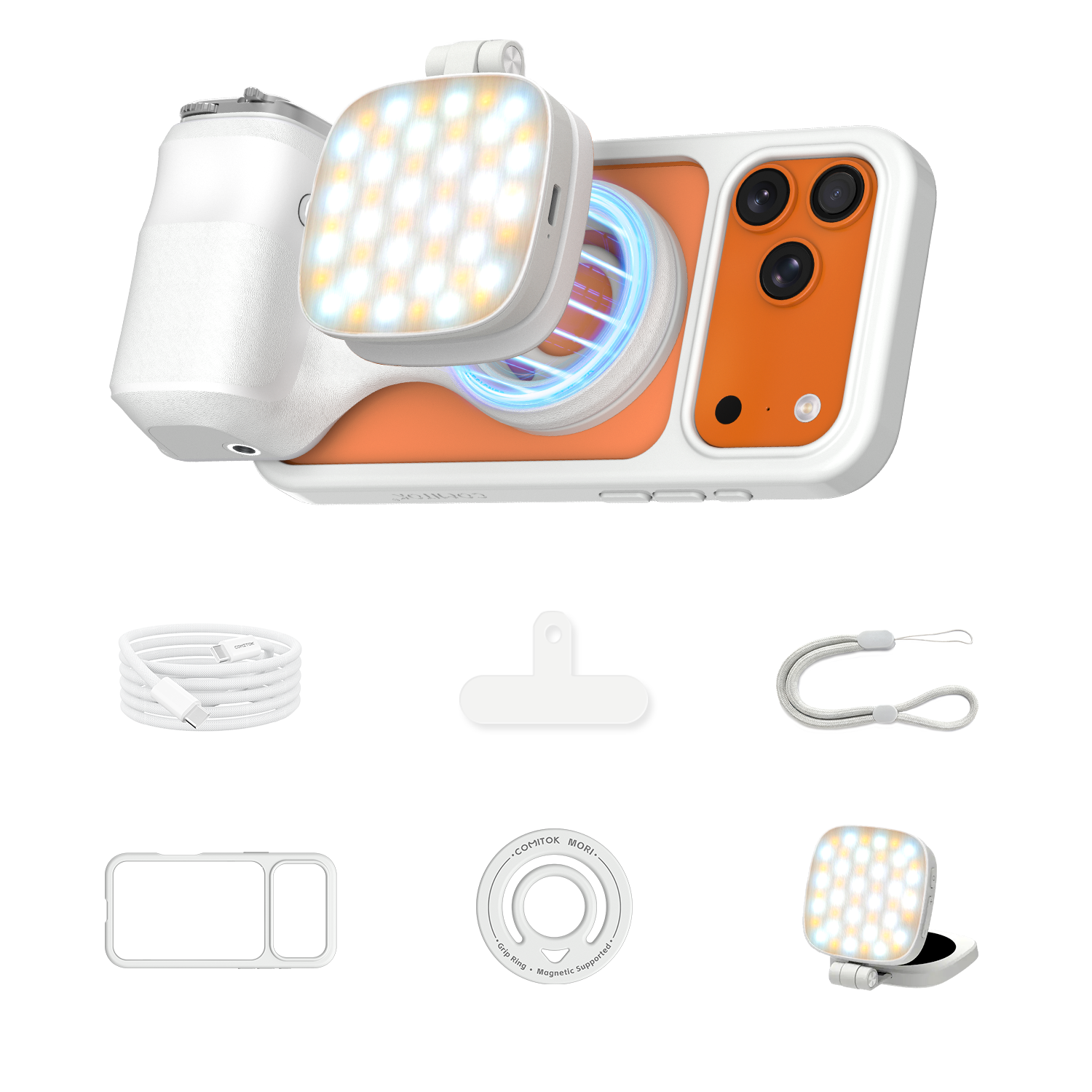 G-OUSSVE | Magnetic Handheld Grip Phone Stand Camera Assistant with LED Fill Light, Magnetic Ring and Phone Case, Compatible with iOS 26/iOS 18/iOS 17, Ergonomic Grip, One-Tap Camera, Rechargeable Remote, Ideal for Photography Enthusiasts