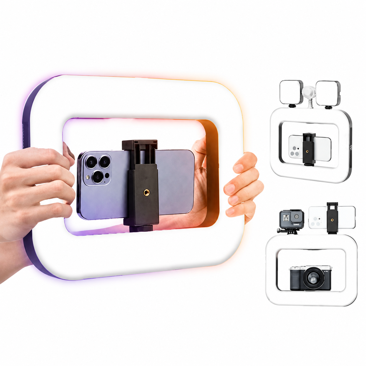 G-OUSSVE｜Circular handheld photography fill light,Rechargable handheld beatuty fill light,Expandablebracket,Selfie Tripod,Adjustable Extendable Foldable Phoneholder,photography and video recording,professional outdoor shooting,handheld lighting light