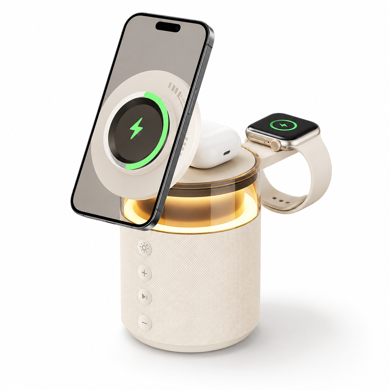 G-OUSSVE 3-in-1 Magnetic Wireless Charging Speaker, Bluetooth Speaker, 15W iPhone Charger, Warm Night Light & Device Stand