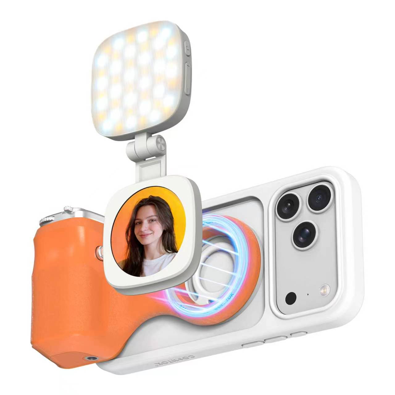 G-OUSSVE | Magnetic Handheld Grip Phone Stand Camera Assistant with LED Fill Light, Magnetic Ring and Phone Case, Compatible with iOS 26/iOS 18/iOS 17, Ergonomic Grip, One-Tap Camera, Rechargeable Remote, Ideal for Photography Enthusiasts