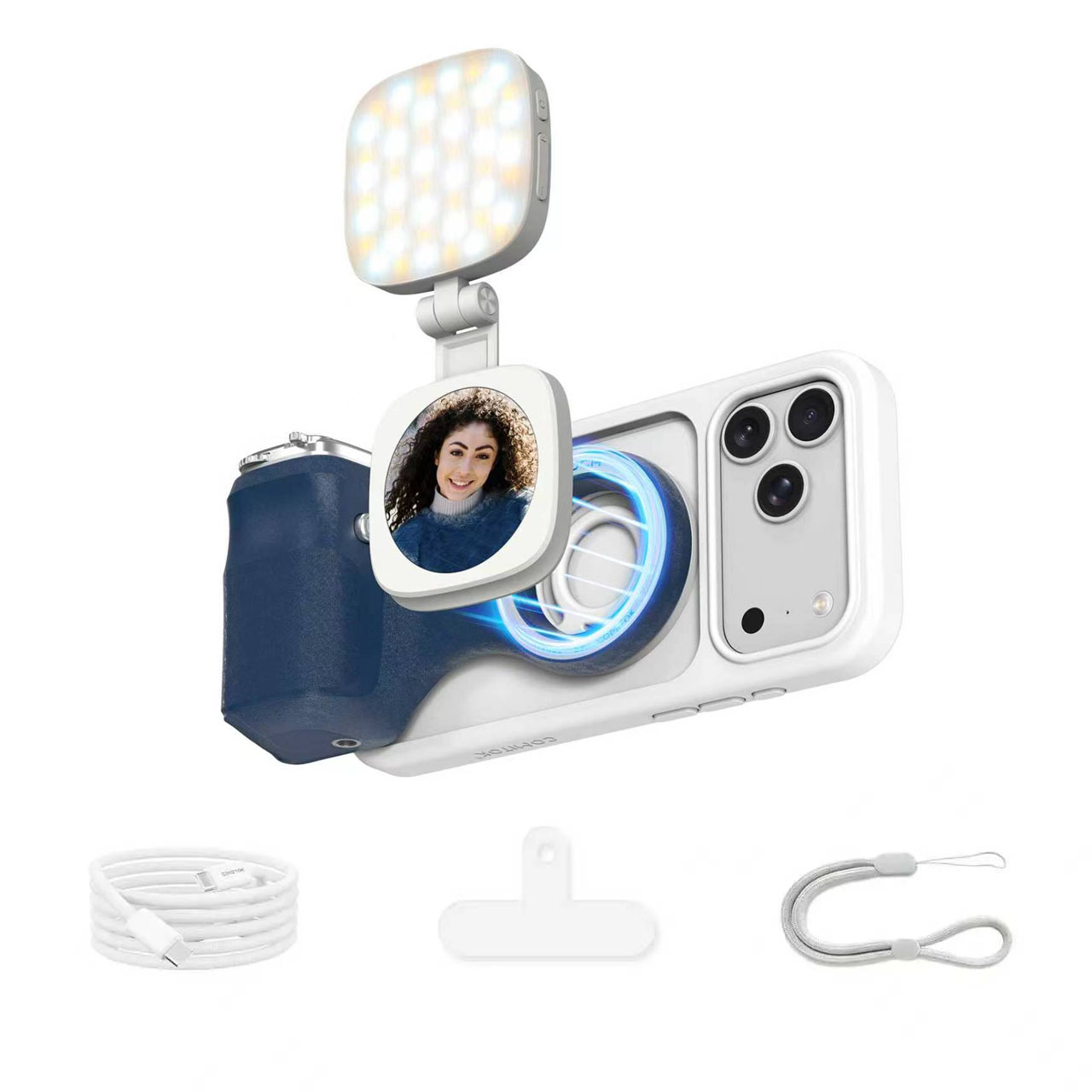 G-OUSSVE | Magnetic Handheld Grip Phone Stand Camera Assistant with LED Fill Light, Magnetic Ring and Phone Case, Compatible with iOS 26/iOS 18/iOS 17, Ergonomic Grip, One-Tap Camera, Rechargeable Remote, Ideal for Photography Enthusiasts