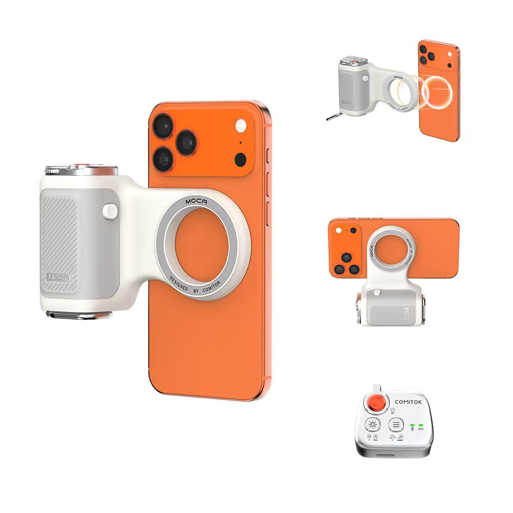 G-OUSSVE | Handheld Grip Phone Stand Camera Assistant with LED Fill Light 2-in-1, Compatible with iOS 26/iOS 18, Ergonomic Grip, One-Tap Camera, Rechargeable Remote, Ideal for Thanksgiving & Christmas Gift for Photography Enthusiasts