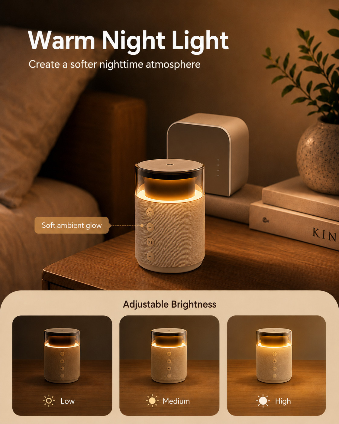 G-OUSSVE 3-in-1 Magnetic Wireless Charging Speaker, Bluetooth Speaker, 15W iPhone Charger, Warm Night Light & Device Stand