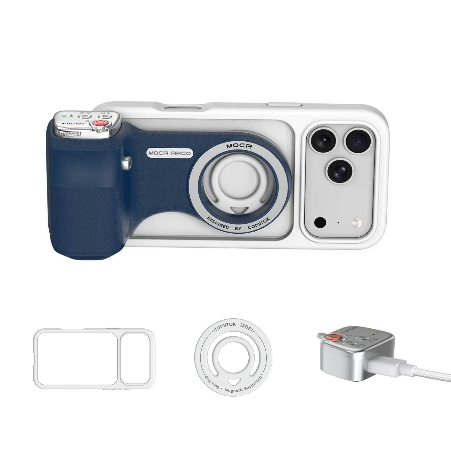 G-OUSSVE | Magnetic Handheld Grip Phone Stand Camera Assistant with LED Fill Light, Magnetic Ring and Phone Case, Compatible with iOS 26/iOS 18/iOS 17, Ergonomic Grip, One-Tap Camera, Rechargeable Remote, Ideal for Photography Enthusiasts