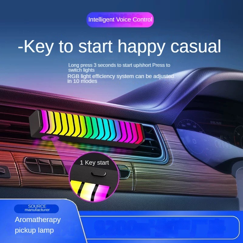 Car Aromatherapy Air Outlet, Car Atmosphere Light, Car Perfume 3D Pickup, RGB Voice-controlled Rhythm Light