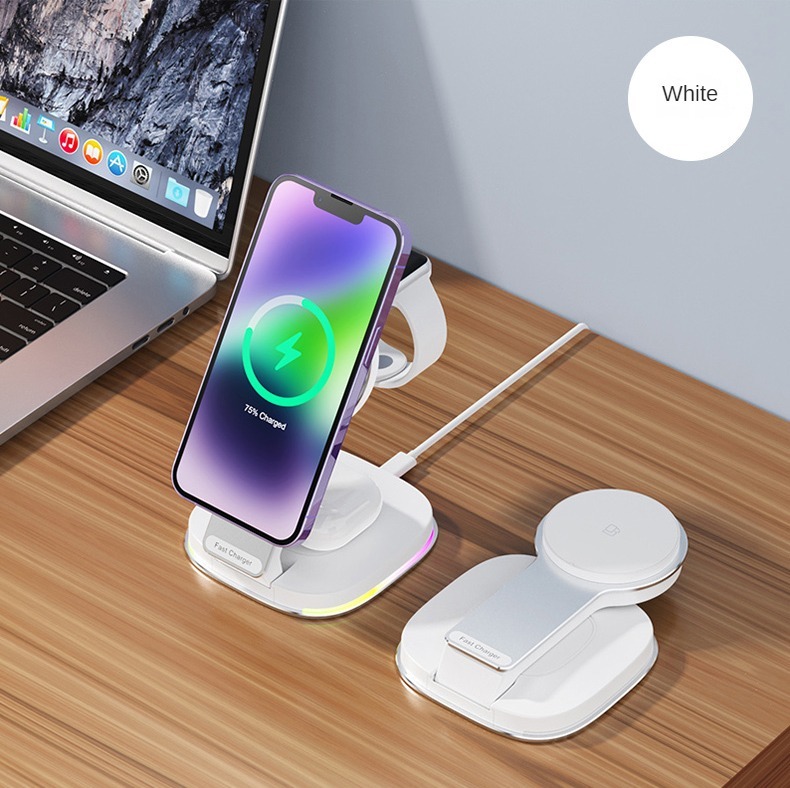 G-OUSSVE｜Magsafe three-in-one wireless charger bracket is suitable for Apple 15 magnetic fast charging apple watch watch metal iPhone 14 charging stand folding portable airpods headphones