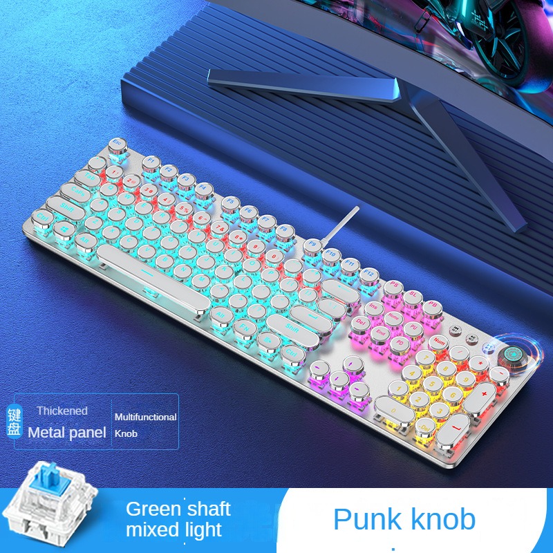 X60 Steam Transparent Punk Vintage Mechanical Keyboard and Mouse Set Game Office Titanium Alloy Keyboard with Knob