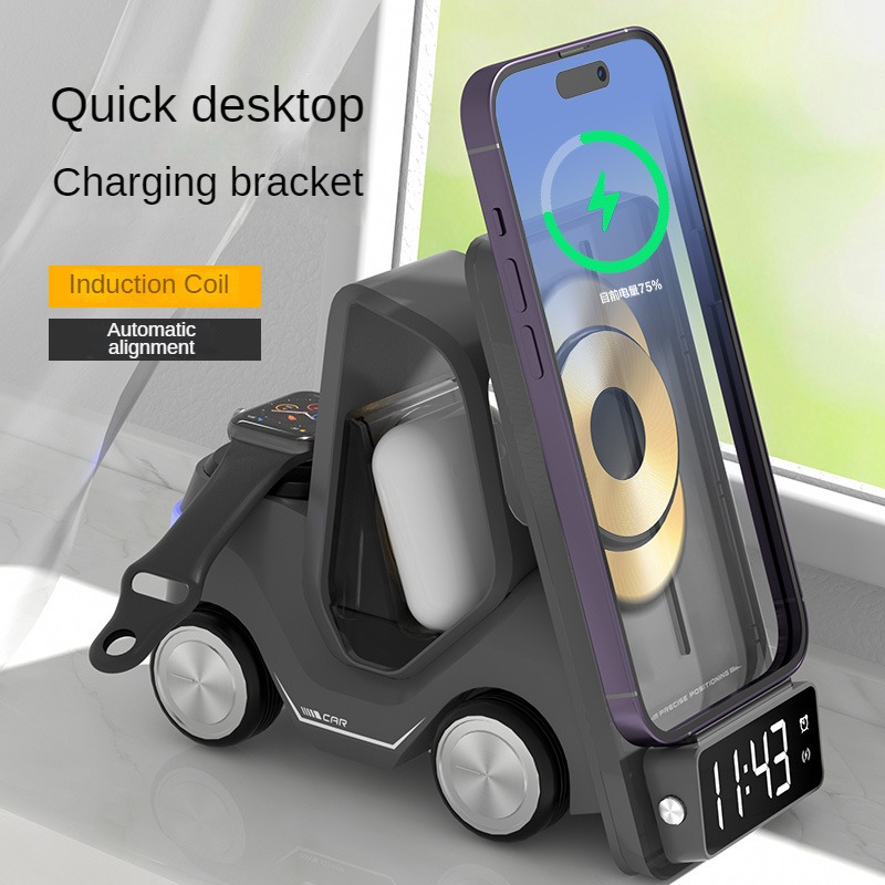 Wireless Fast Charging Creative Car Shape Design Multifunctional Alarm Clock Cool Atmosphere Lamp