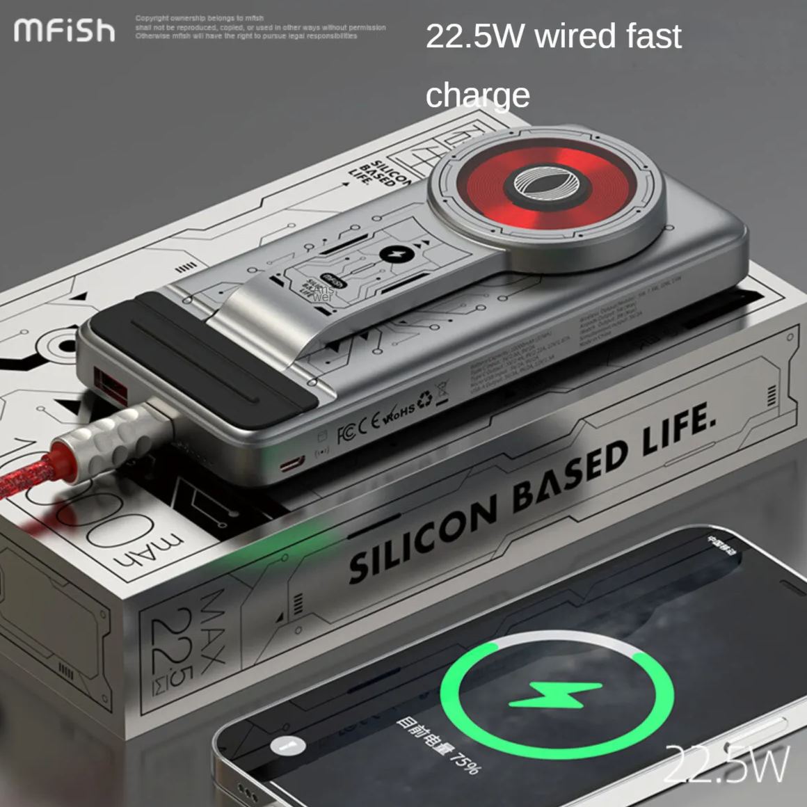 bgoodshop Design Shop | Mfish 5-in-1 Magnetic Suction Wireless Power Bank Mobile Phone Holder 22.5W MagSafe
