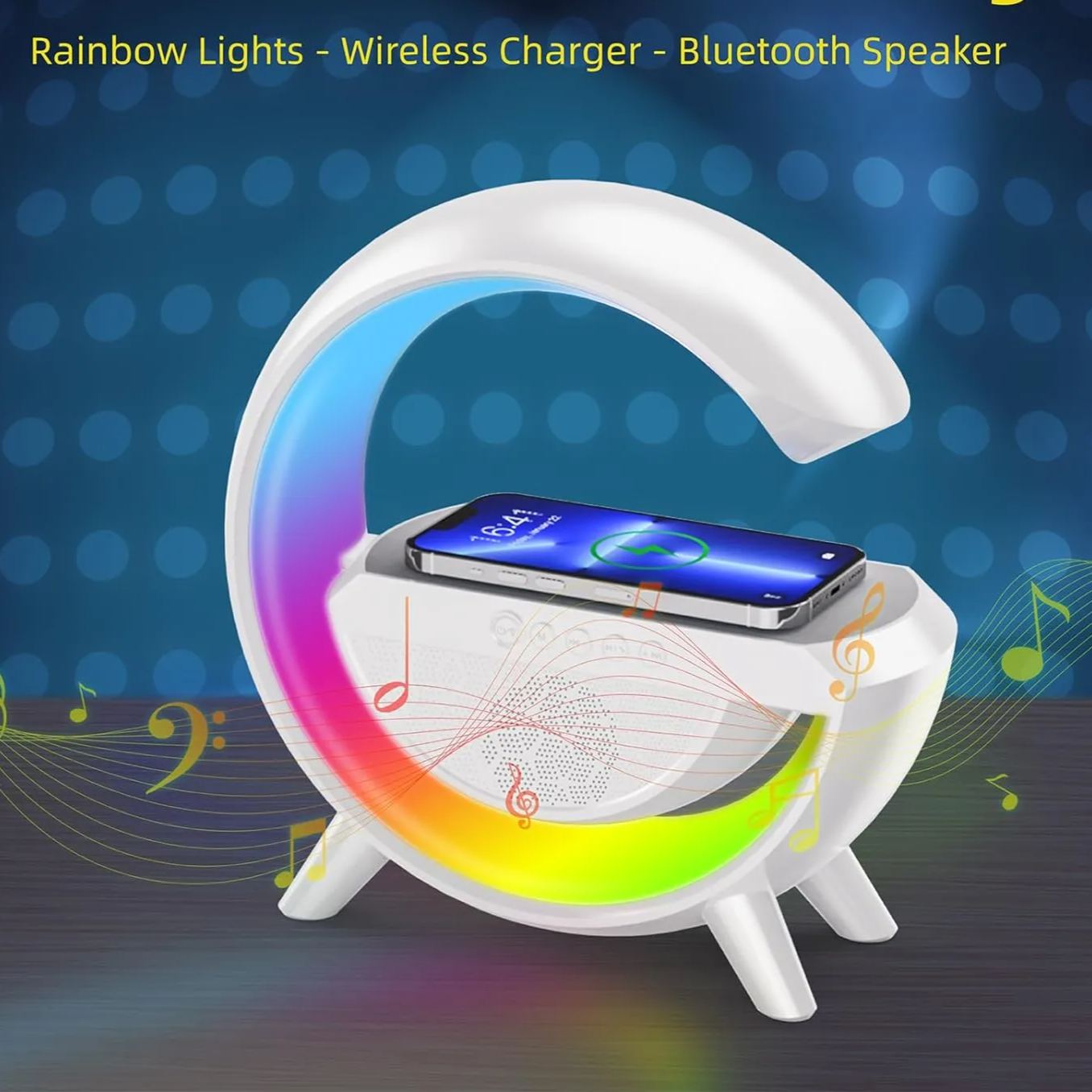 3 in 1 Night Light Bluetooth Speakers with 15W Wireless Charger, LED Desk Lamp with Rechargeable Battery, Bedside Lamp
