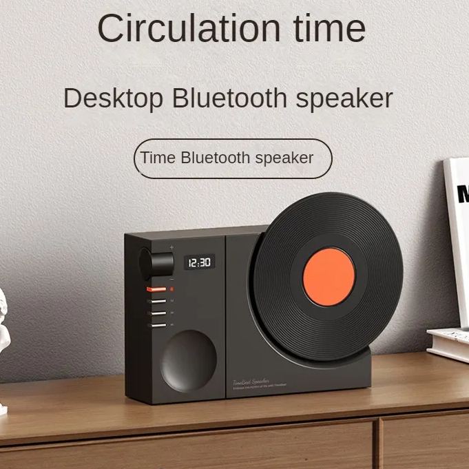 Time Bluetooth Speaker Desktop Retro Clock Speaker Subwoofer Film Rotatable Birthday Gift