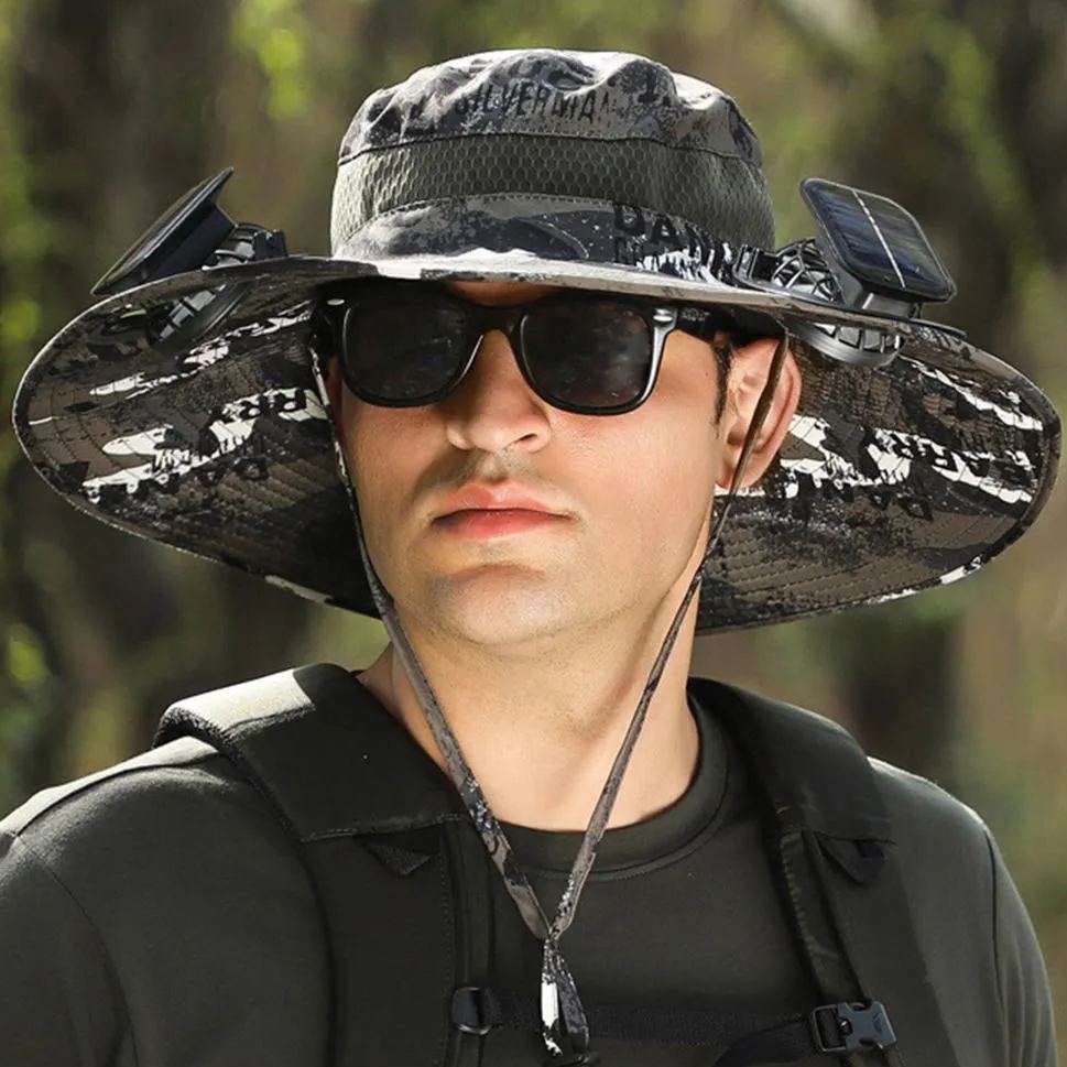 G-OUSSVE｜Wide Brim Solar Fan Outdoor Fishing Hat Hat with Fan Built in Fishing Sun Hat with Fan Solar Fan Hat