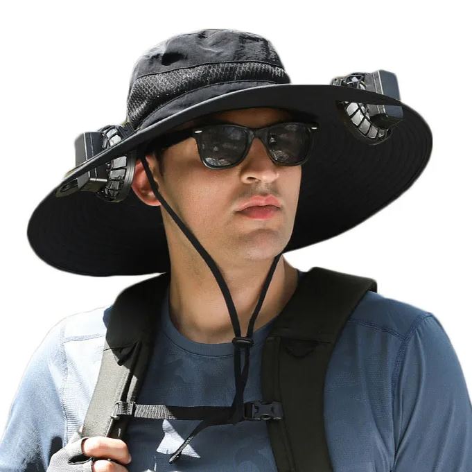 G-OUSSVE｜Wide Brim Solar Fan Outdoor Fishing Hat Hat with Fan Built in Fishing Sun Hat with Fan Solar Fan Hat