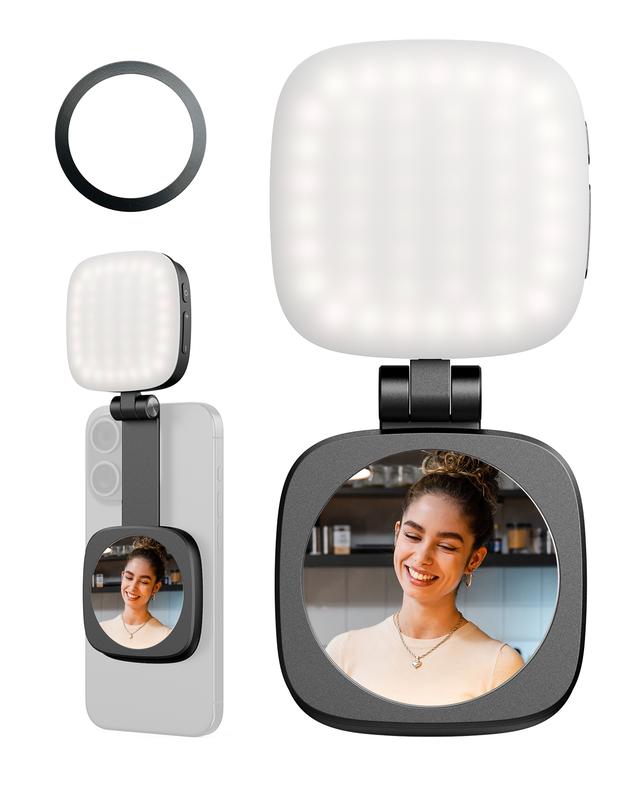 G-OUSSVE｜Magnetic Selfie Light for iPhone, Phone Light with a Mirror, Instant Attachment for MagSafe, for Selfies, Video Conference, Vibe P48 Black/White 4656/4933 Convenient Vlogging kit