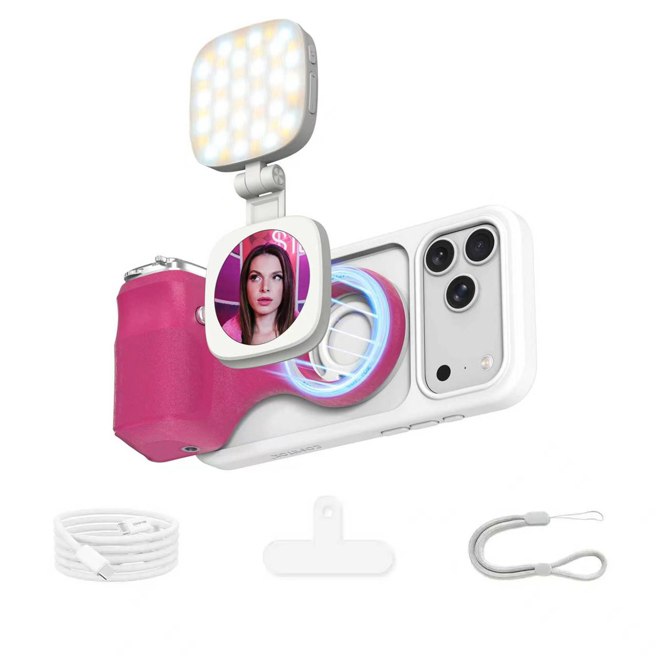 G-OUSSVE | Magnetic Handheld Grip Phone Stand Camera Assistant with LED Fill Light, Magnetic Ring and Phone Case, Compatible with iOS 26/iOS 18/iOS 17, Ergonomic Grip, One-Tap Camera, Rechargeable Remote, Ideal for Photography Enthusiasts