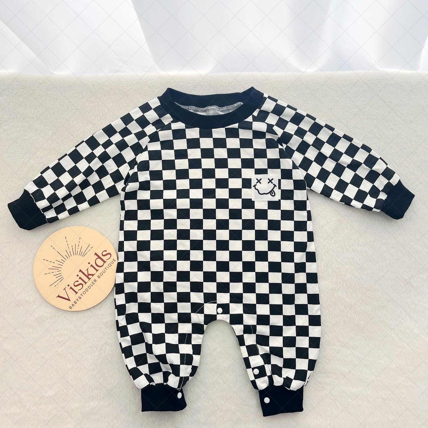 Baby Smiley Checkered Jumpsuit-visikids