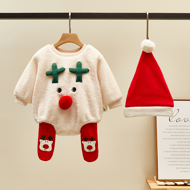 Baby Christmas Romper With Hat Socks