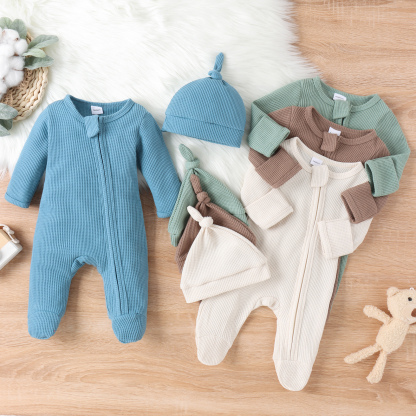 Newborn Waffle Jumpsuit With Hat