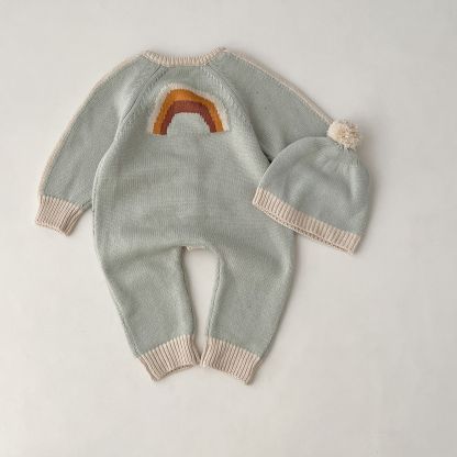 Baby Rainbow Knit Jumpsuit With Hat