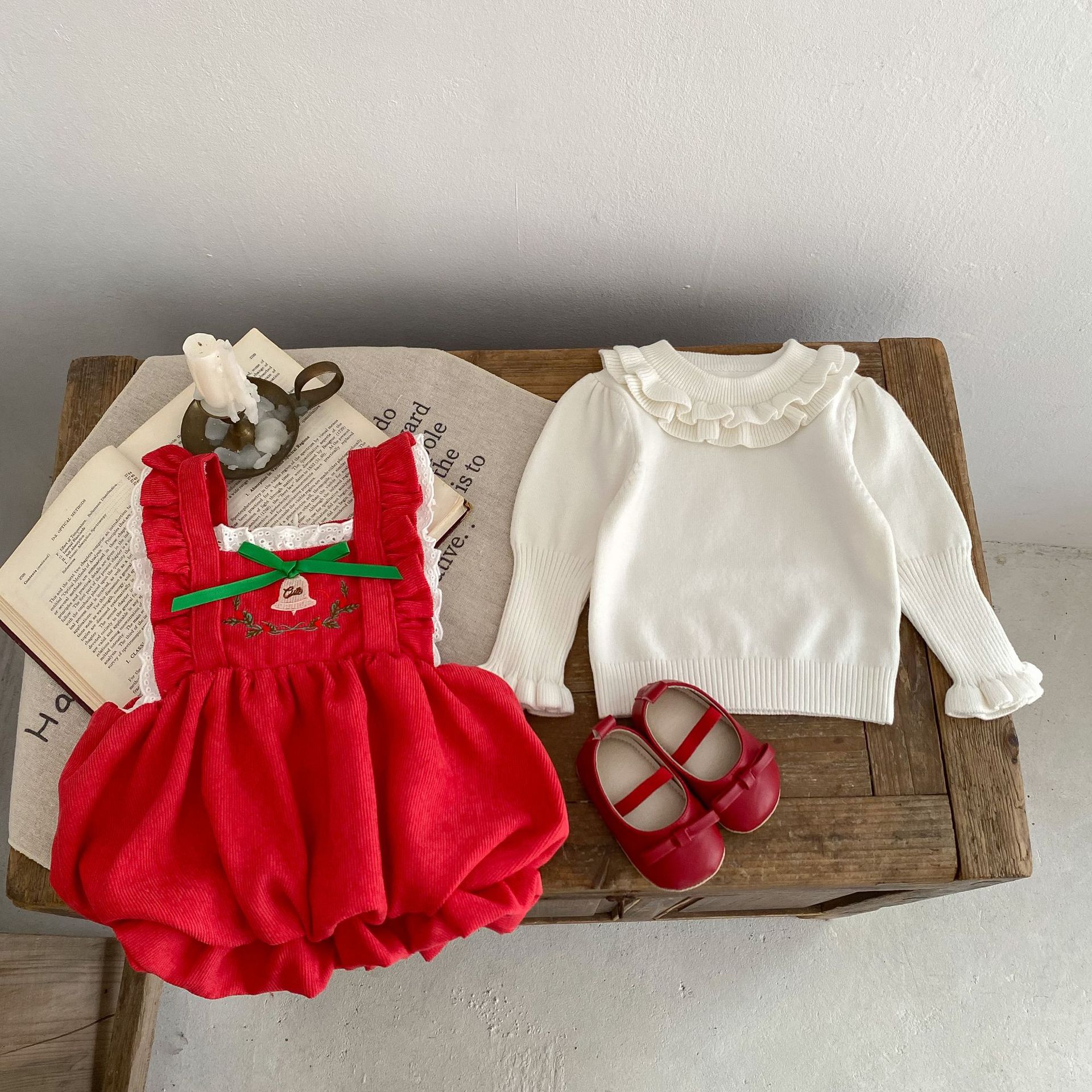 Baby Christmas Bells Romper And Ruffles Top