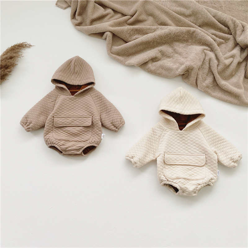 Baby Solid Hooded With Pocket Romper