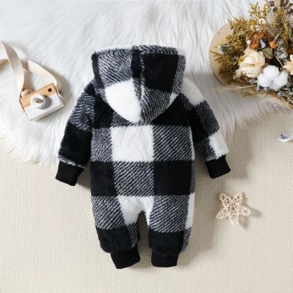 Newborn Checkered Fleece Jumpsuit