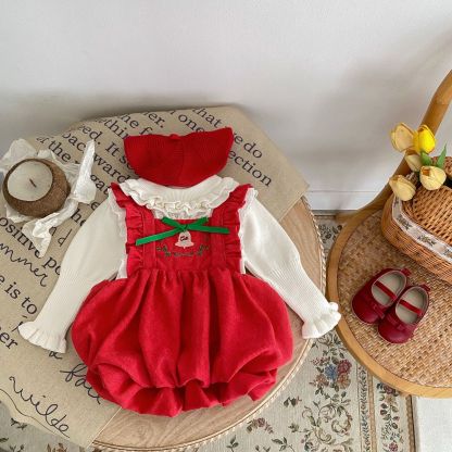 Baby Christmas Bells Romper And Ruffles Top