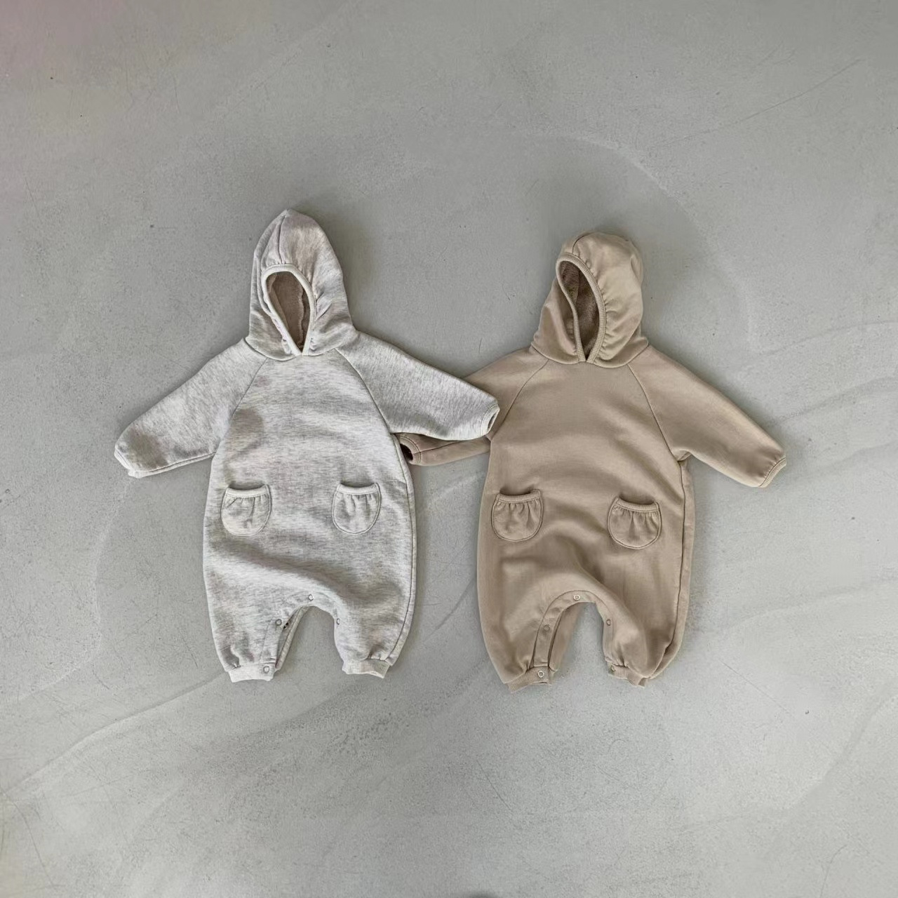 Baby Solid Hooded With Pocket Jumpsuit