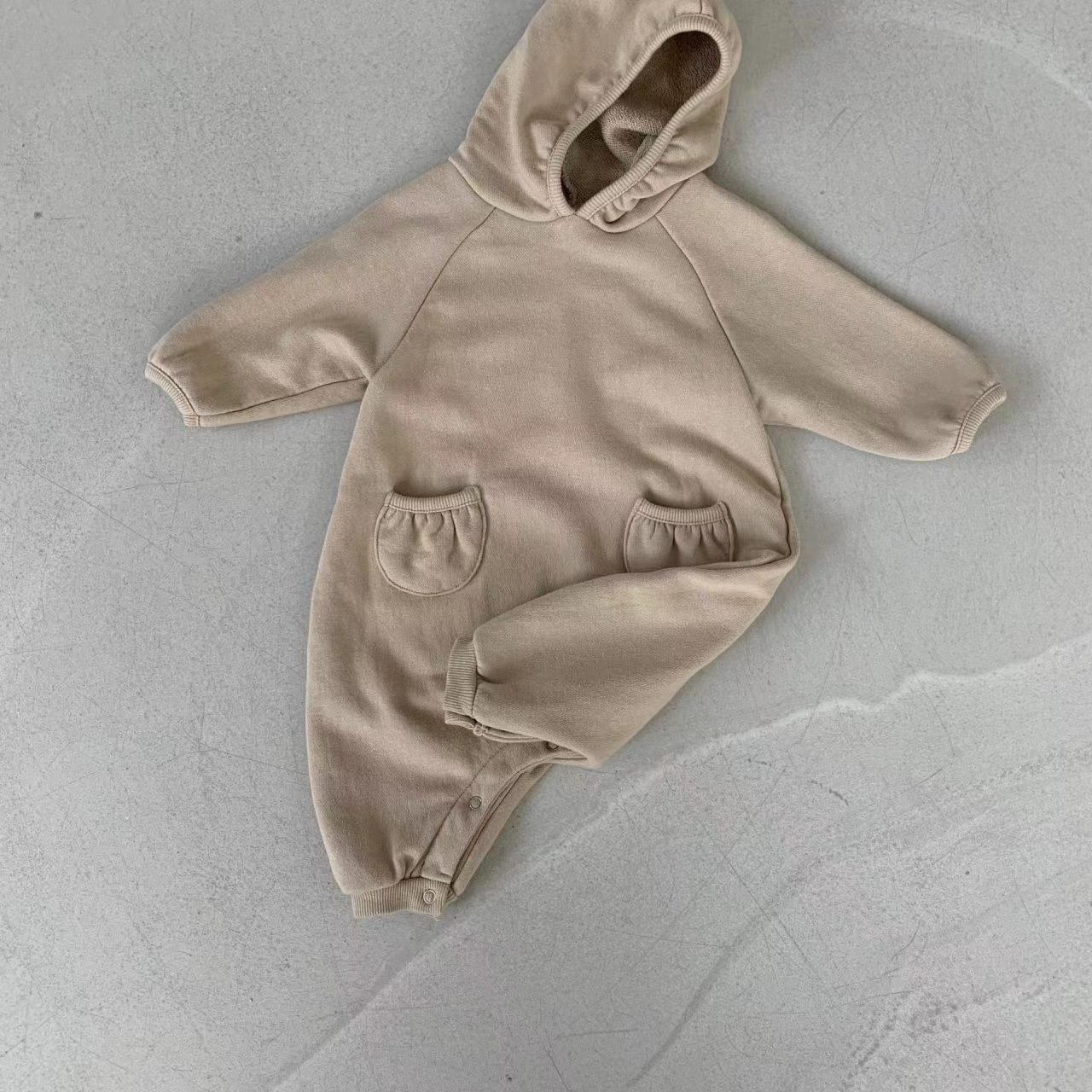Baby Solid Hooded With Pocket Jumpsuit