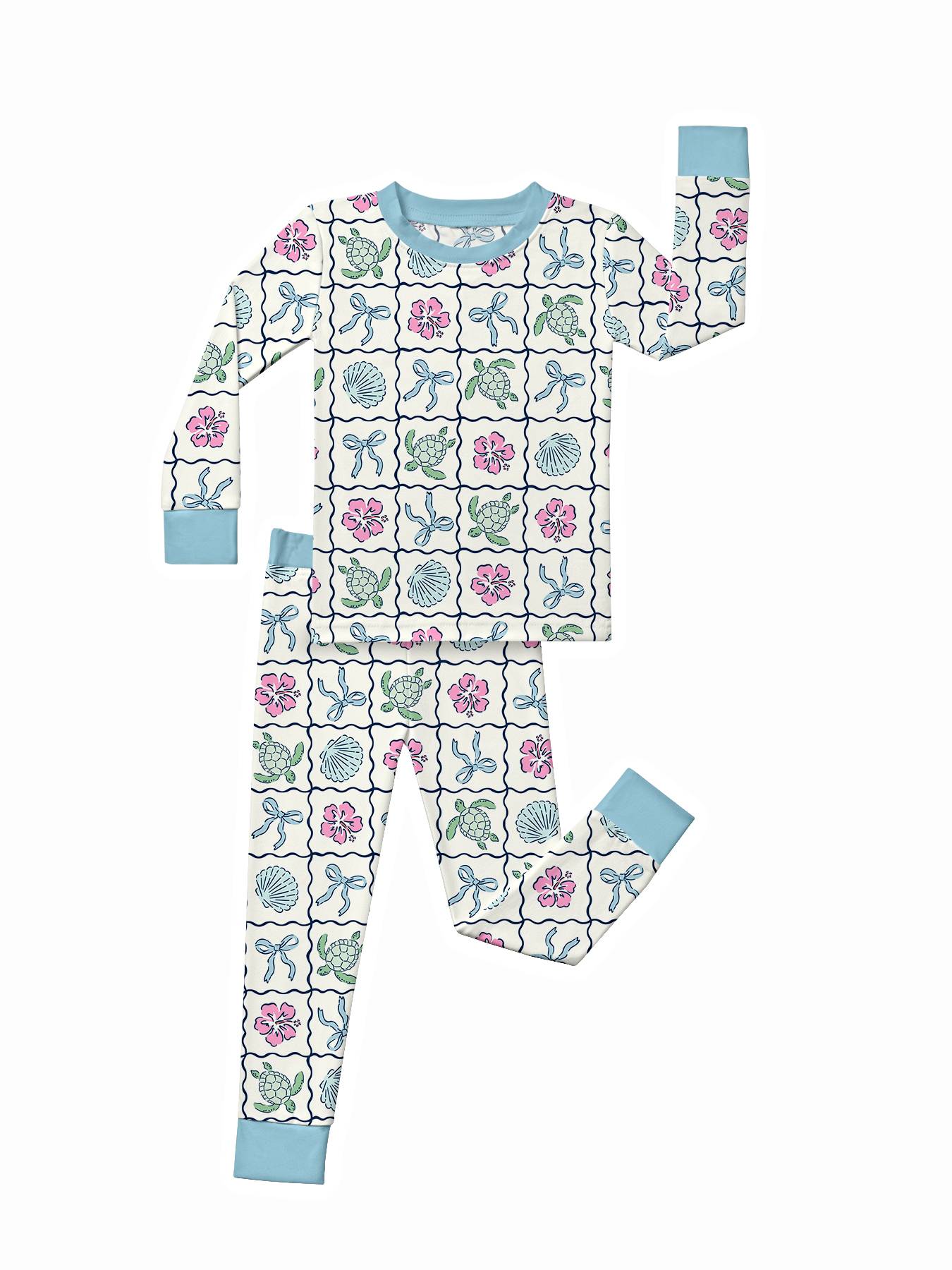 Kid Turtle Shell Flower Bow Bamboo Set ( 2-6Y )