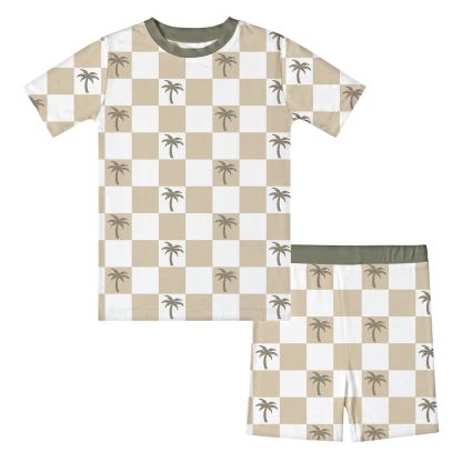 Kid Coconut Tree Checkered Bamboo Set ( 2-6Y )