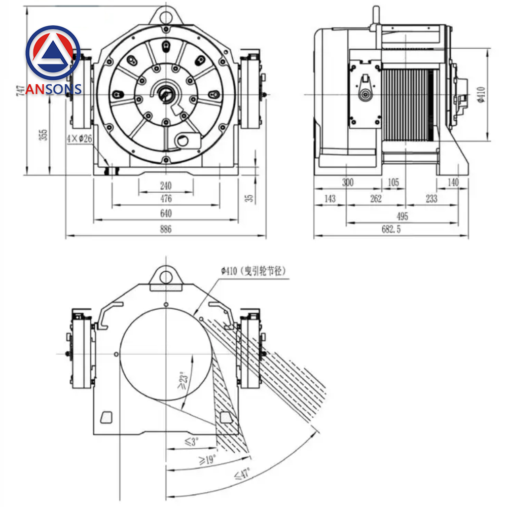 MONA Elevator Traction Machine MDD410 Traction Drive Motor Ansons Lift Spare Parts