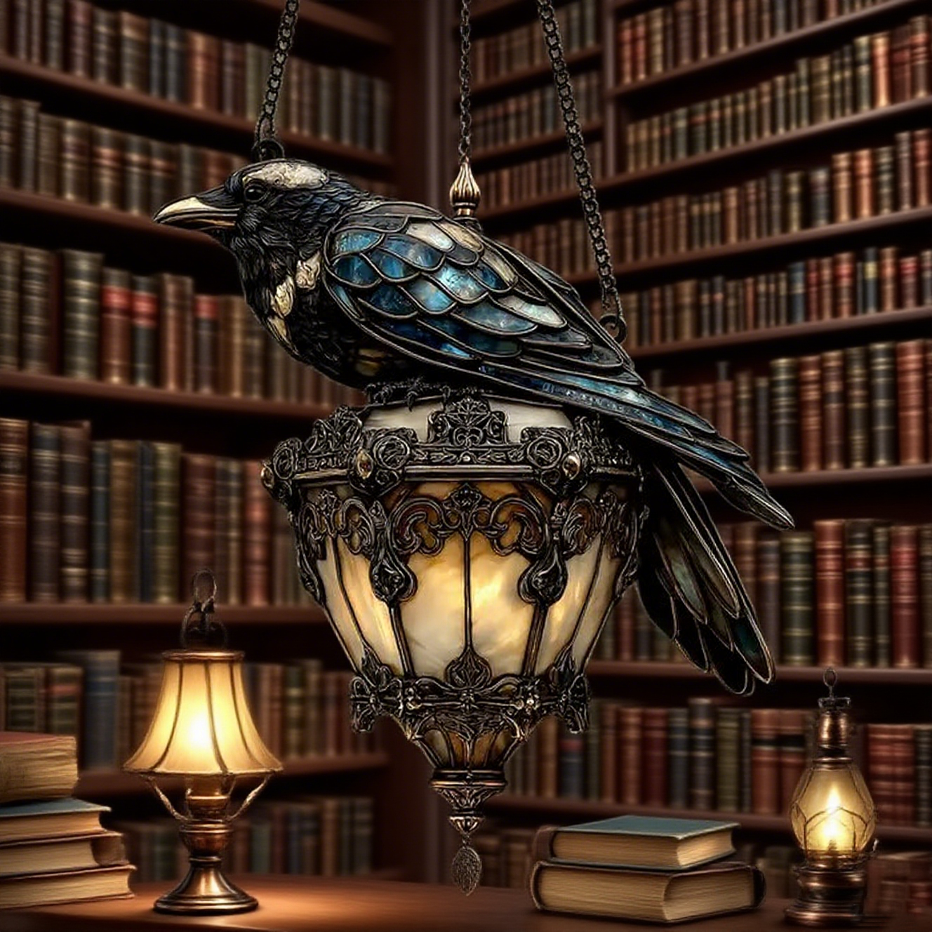 🐦‍⬛Dark Elegance: Hand-Painted Gothic Crow Lamp Suncatcher