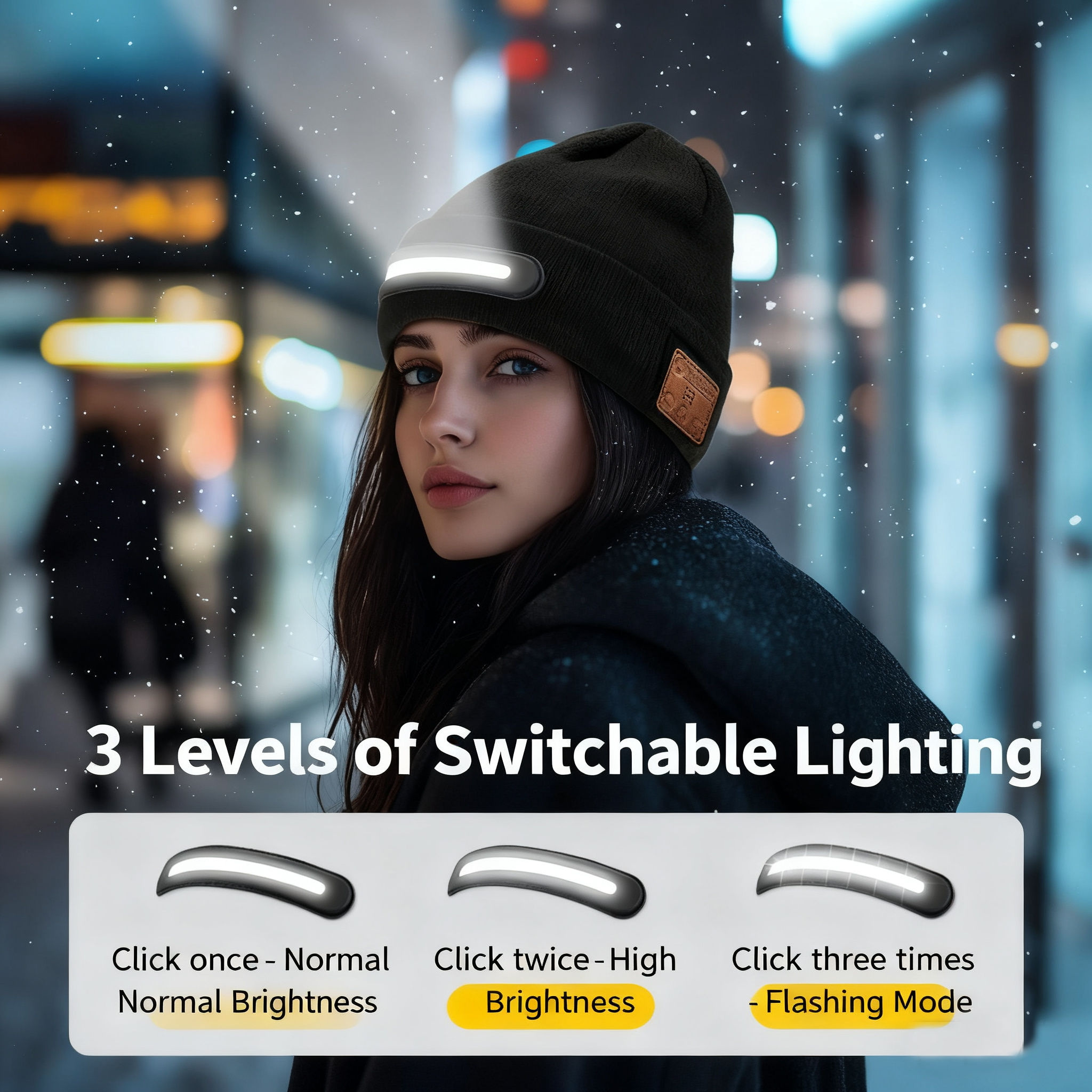 Bluetooth Beanie with Light, Musical Knit Hat with Wireless Headphone