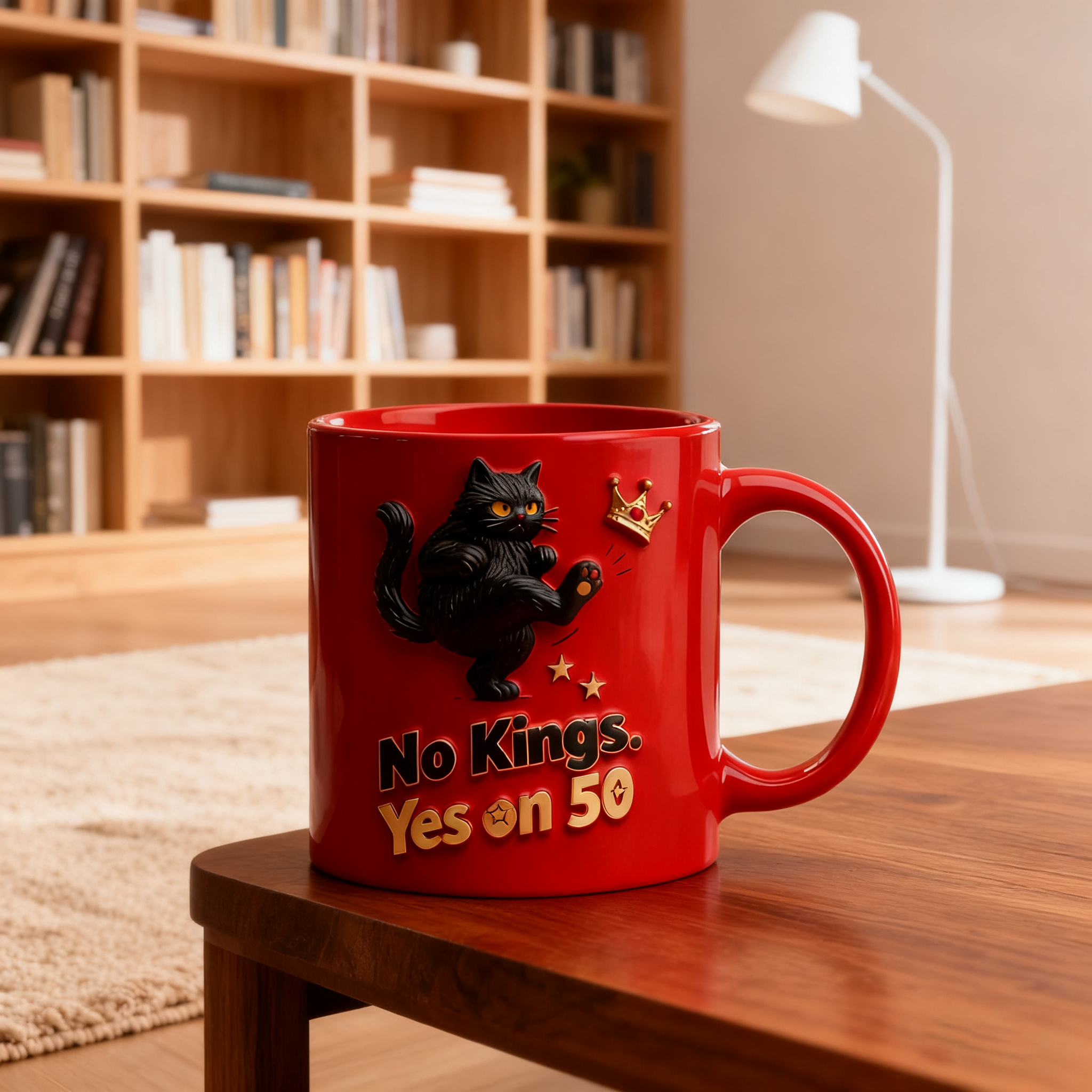 🐈‍⬛ NO KINGS YES ON 50 — Red Freedom Tribute Mug
