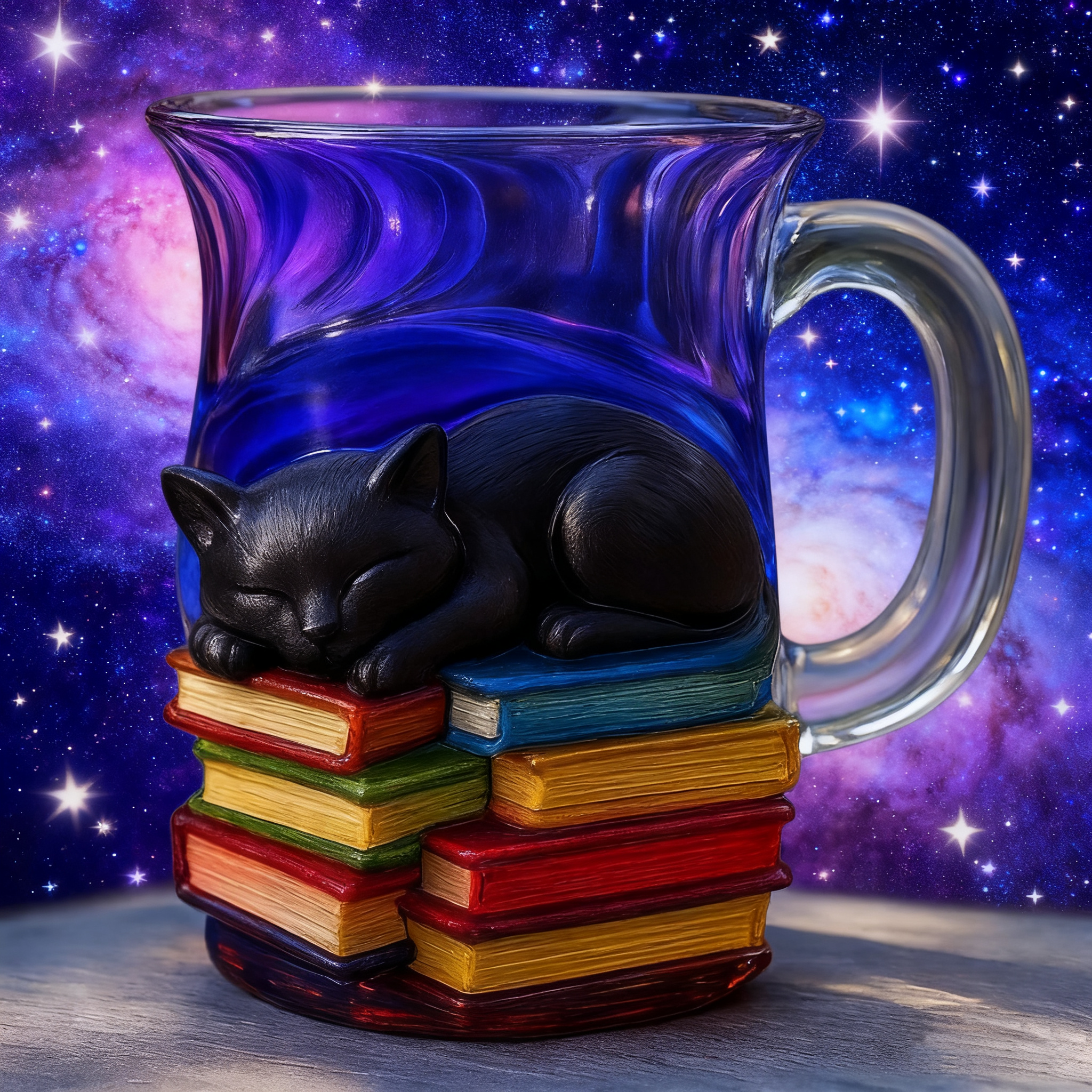 Cat Sleeping on Books Coffee Mug