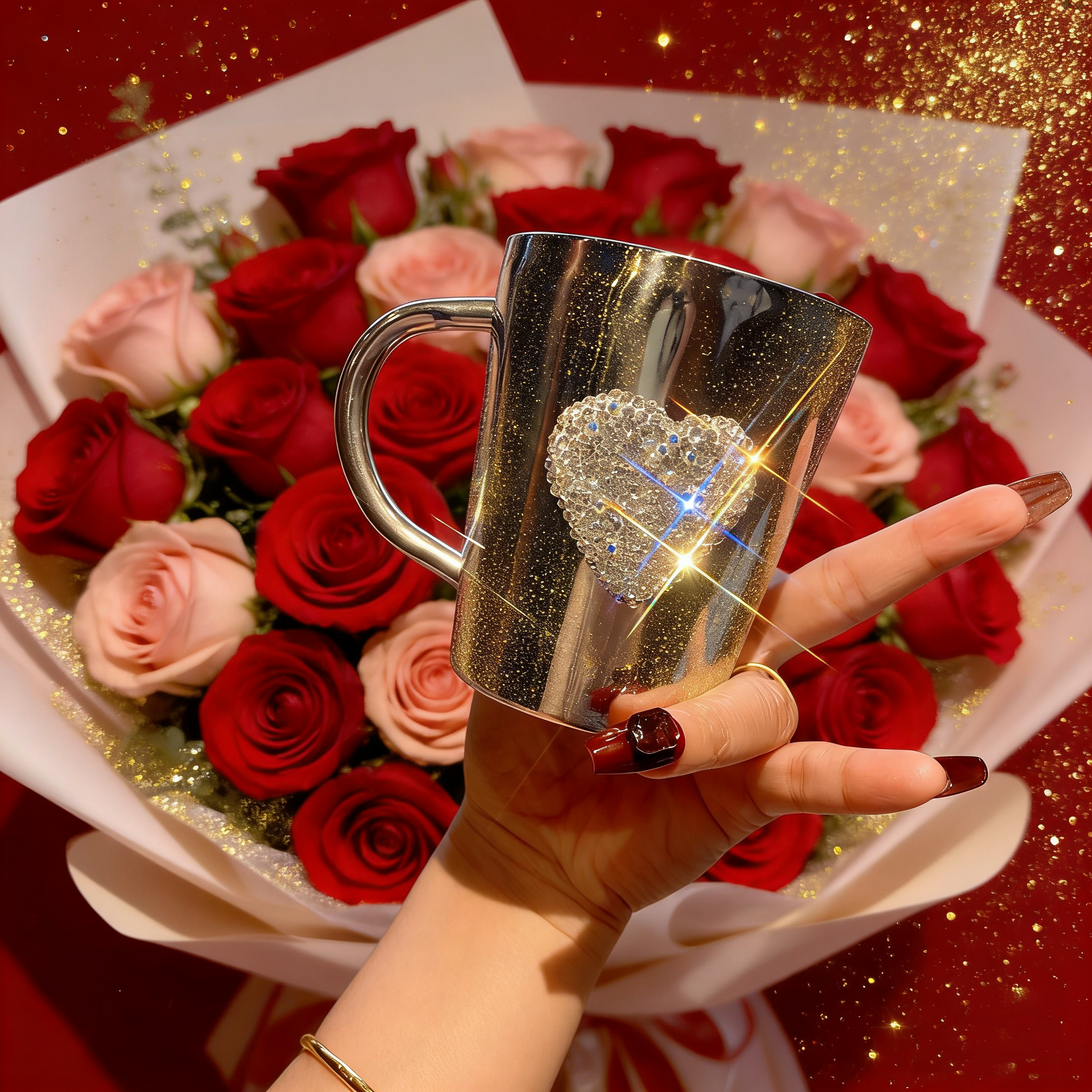 💎✨ Hand‑Inlaid Crystal Heart Mug