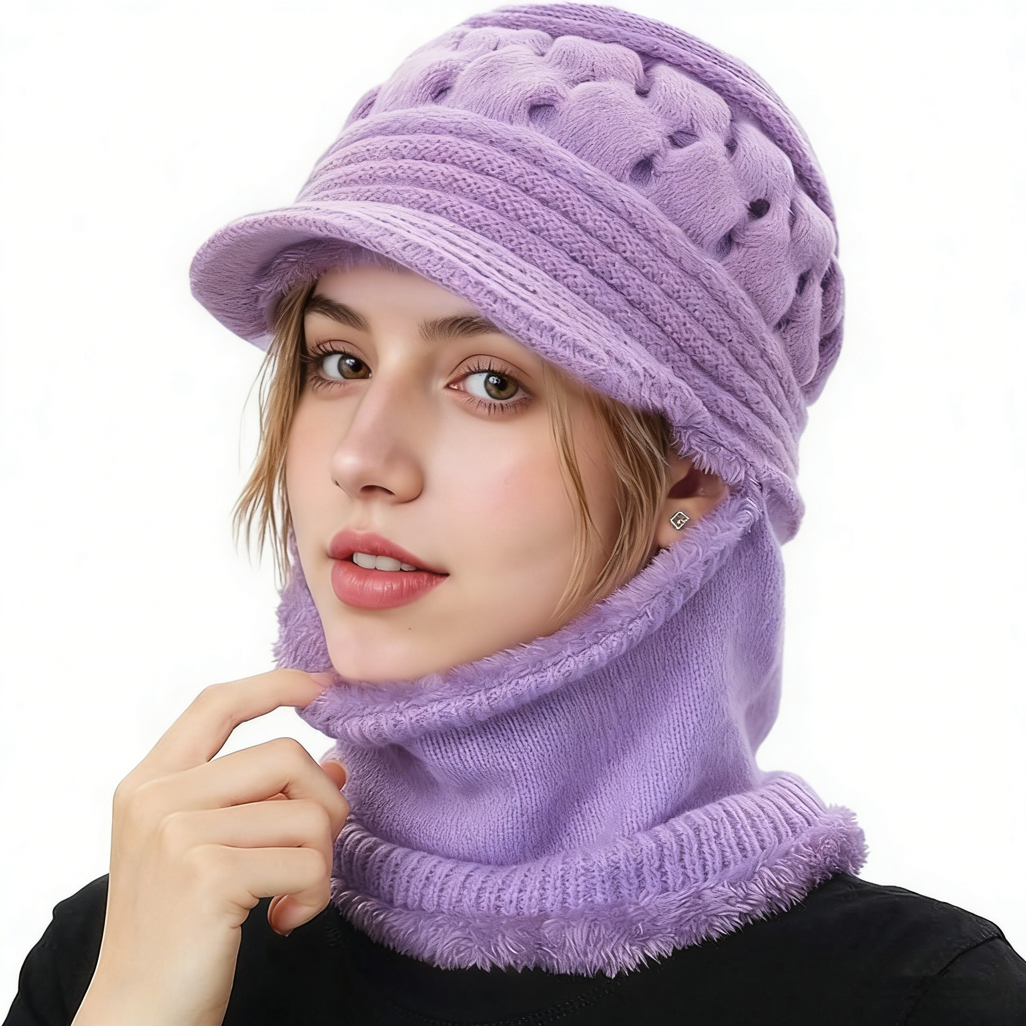 Women's Winter Beanie Hat & Scarf Mask Set