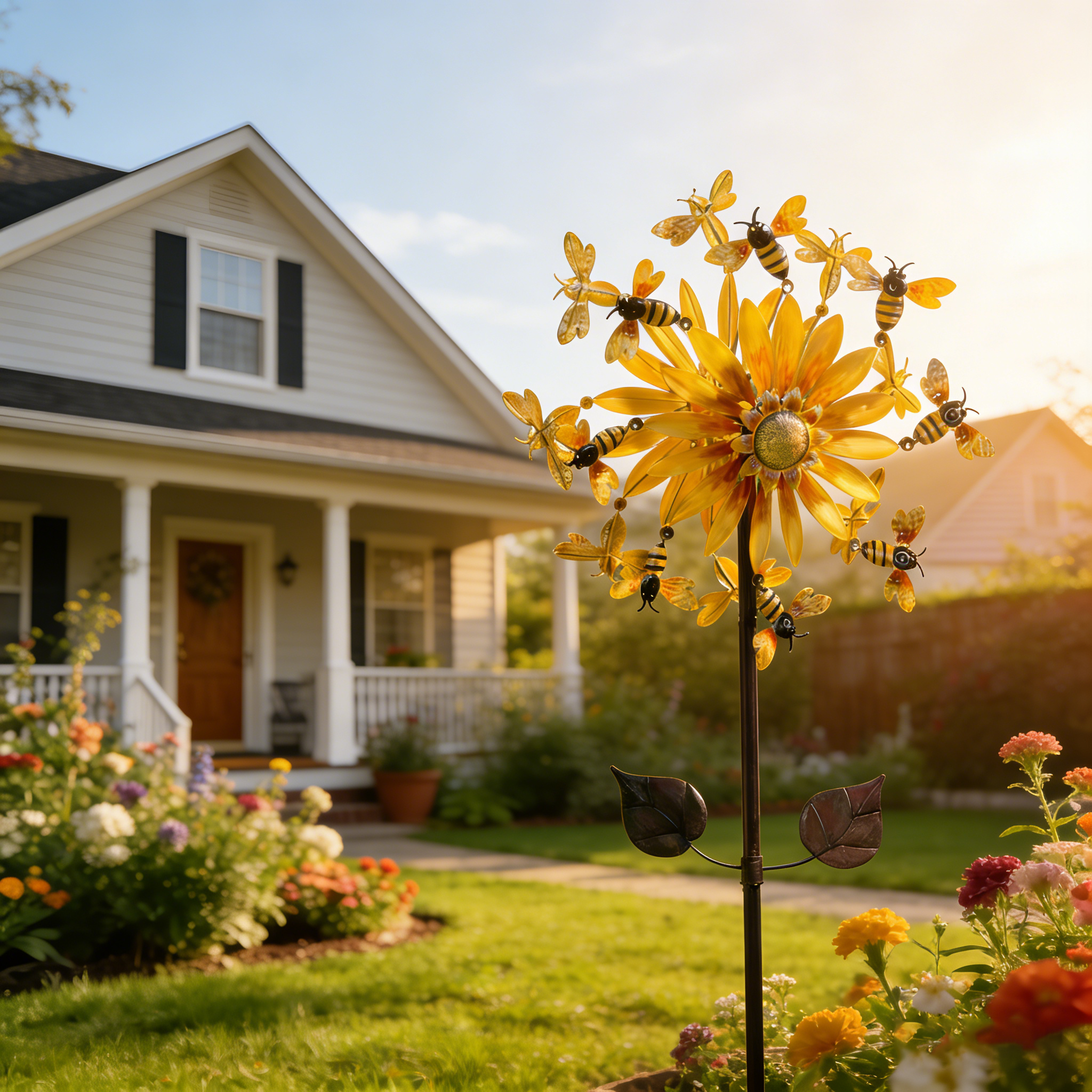 Sunflower Garden Wind Spinner with Bees & Dragonflies
