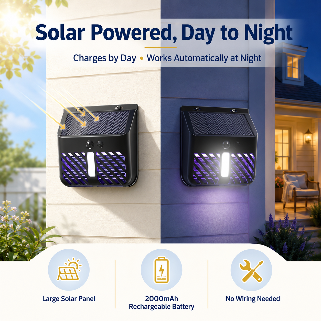 Solar Motion Sensor Wall Light with Built-In Bug Zapper