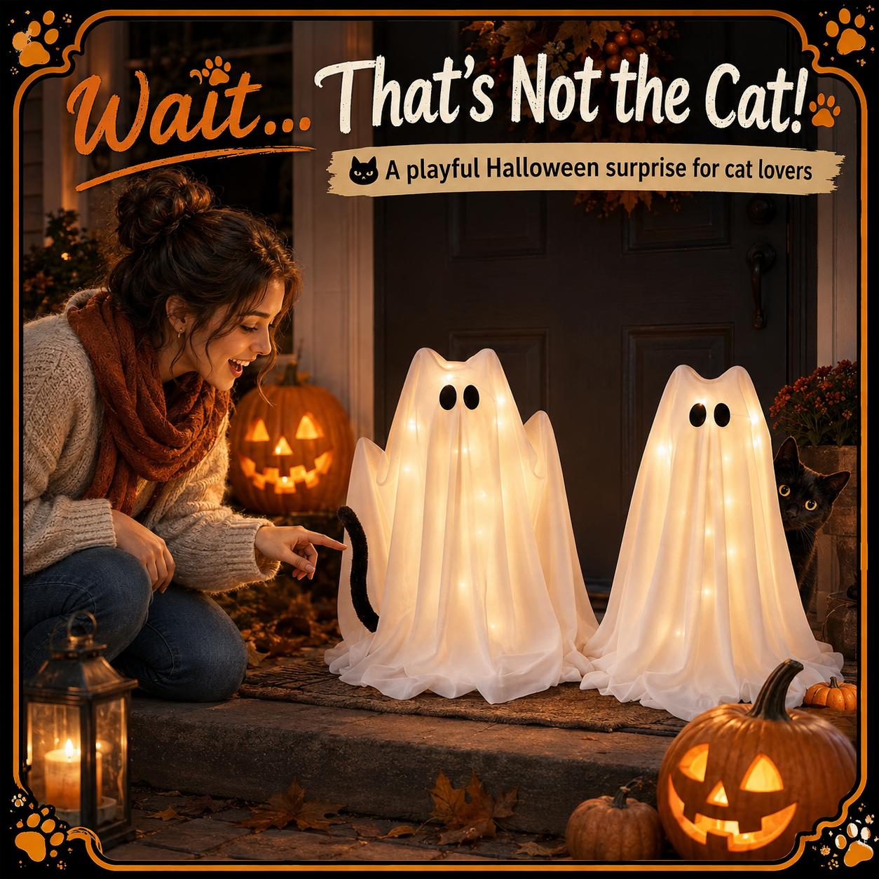 👻 44% OFF | Who Let the Ghost Cats In? – 2-Piece Light-Up Halloween Cat Set 🐾