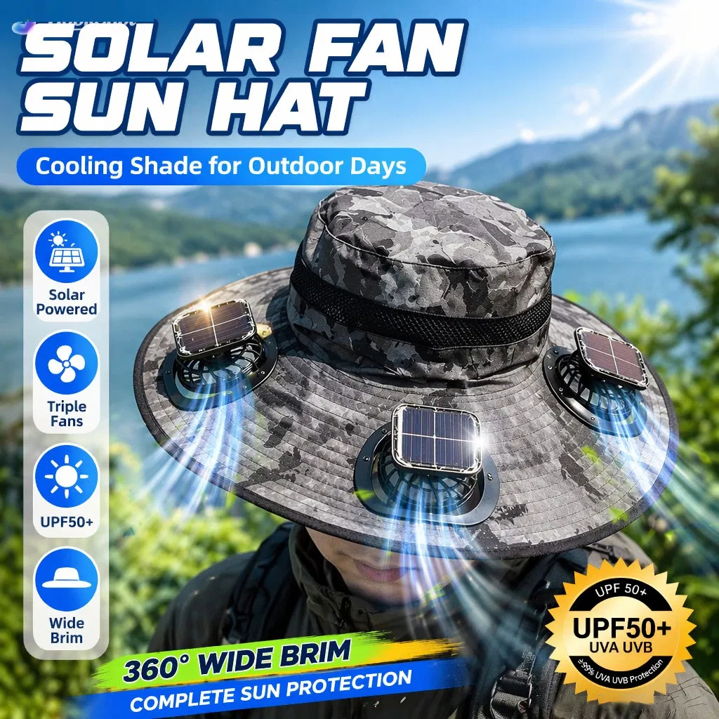 3-Fan Solar Powered Sun Hat