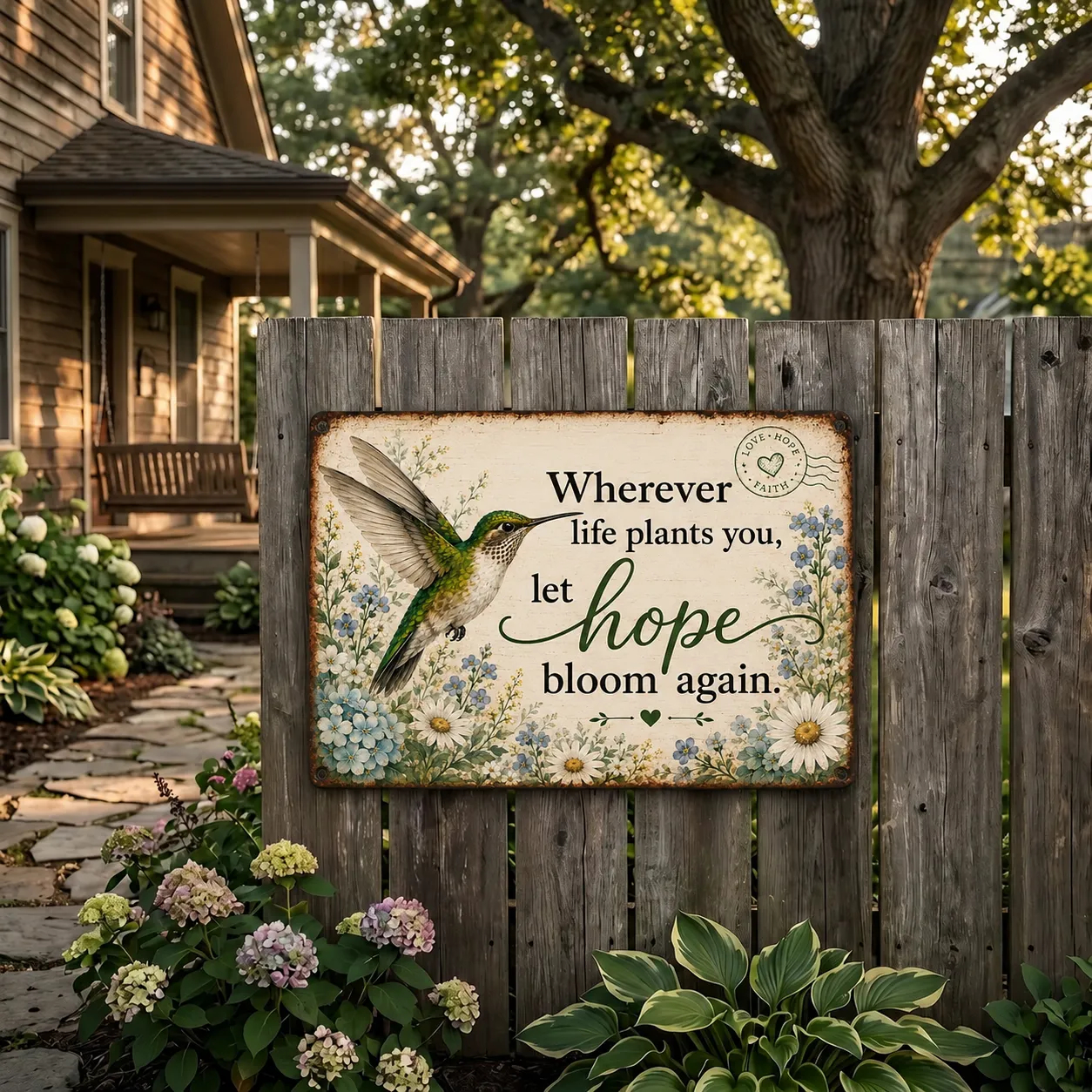 🌿 Hope Bloom Again Hummingbird Garden Sign