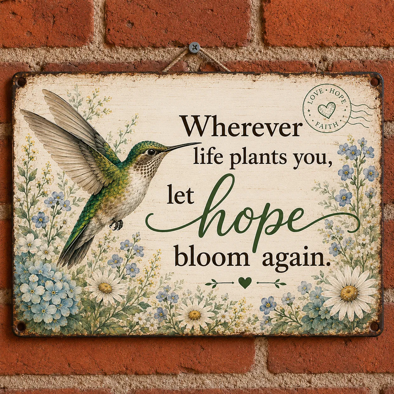 🌿 Hope Bloom Again Hummingbird Garden Sign