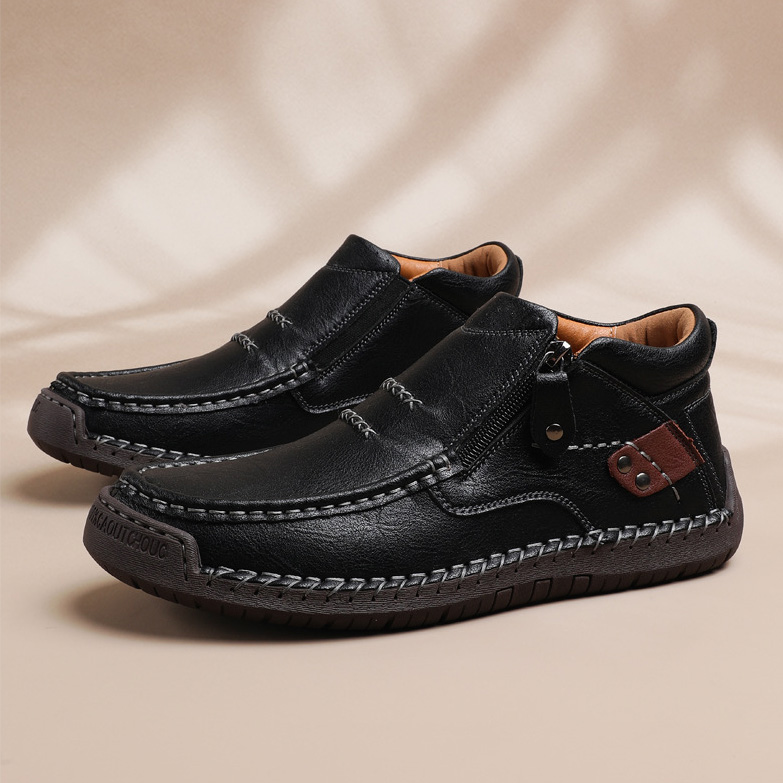 ⏰Limited Time Sale 50% OFF-Men’s Handmade Premium Leather Slip-On Driving Boots – Wide Toe, Arch Support