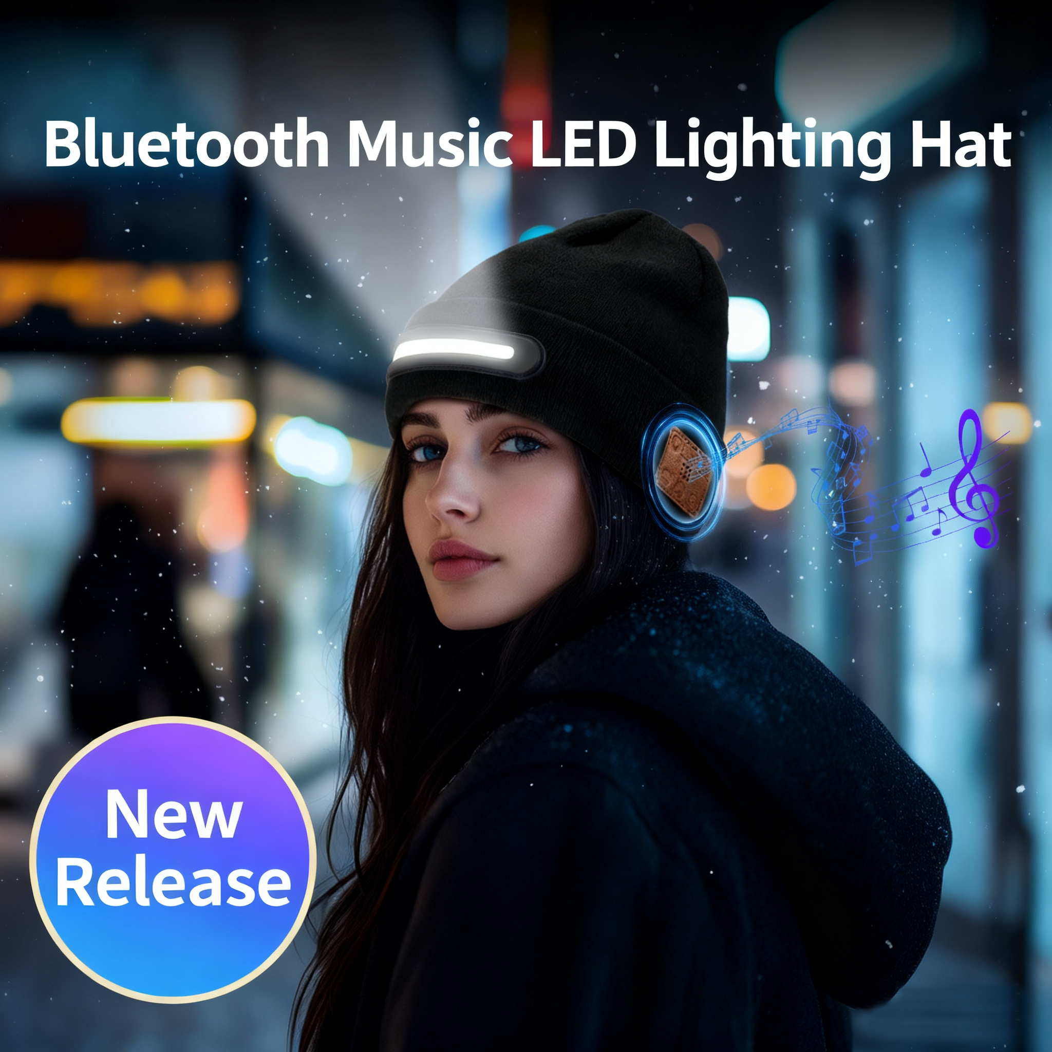 Bluetooth Beanie with Light, Musical Knit Hat with Wireless Headphone