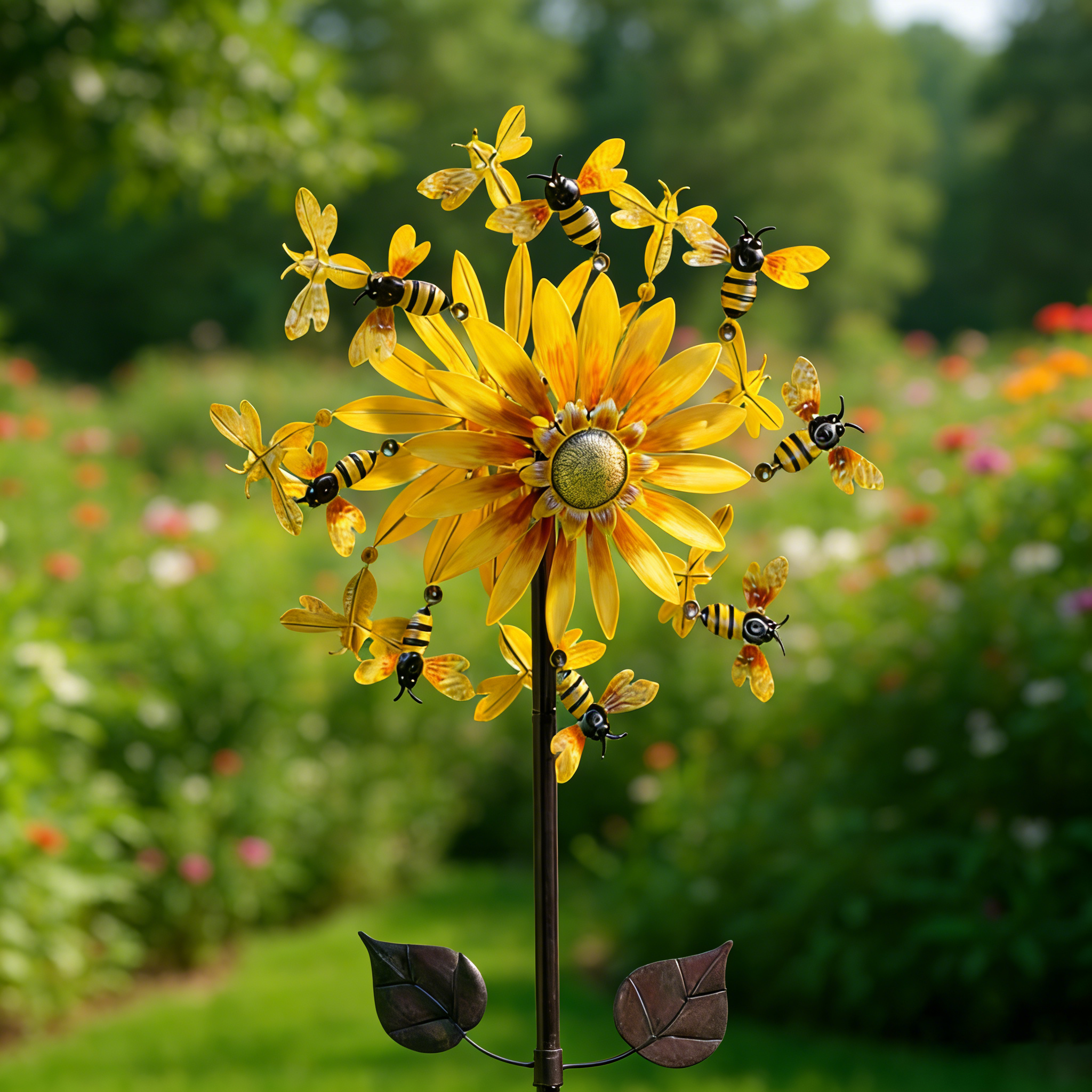 Sunflower Garden Wind Spinner with Bees & Dragonflies